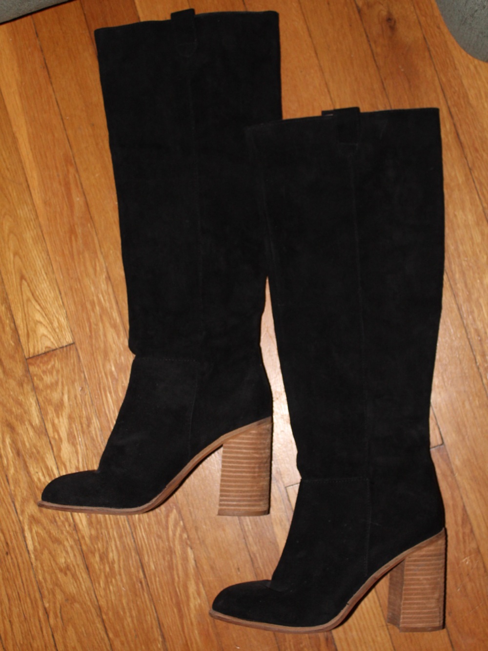 BCBGMaxAzria Black Suede Knee-High Block Heel Boots